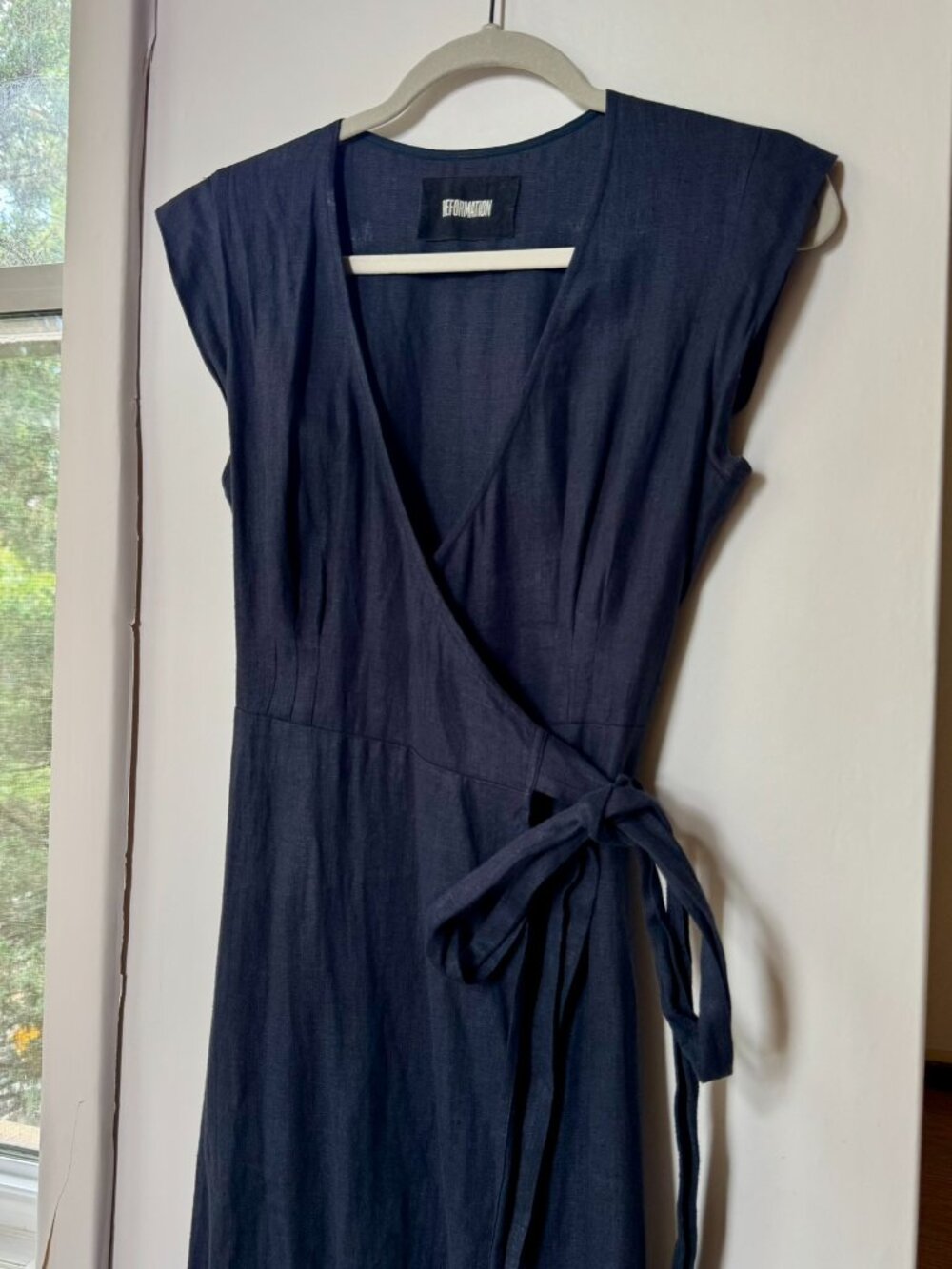 Reformation Parisa Linen Wrap Midi Dress Navy Blue Smalll - Picture 4 of 10
